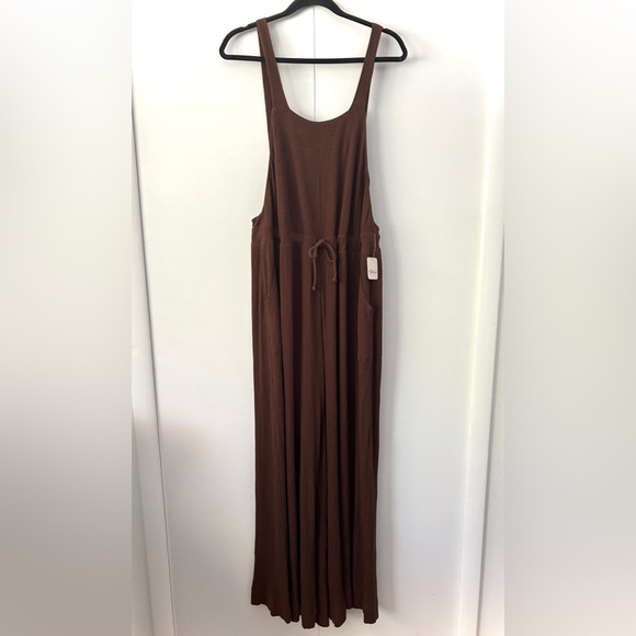 Free People Beach Wide Leg Overalls With Waist Tie Chocolate Brown NWT - Picture 2 of 12